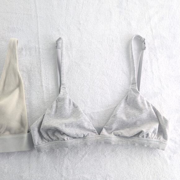 SKIMS (2) Cotten Jersey Bralettes Ivory/Gray S/M - Picture 2 of 11